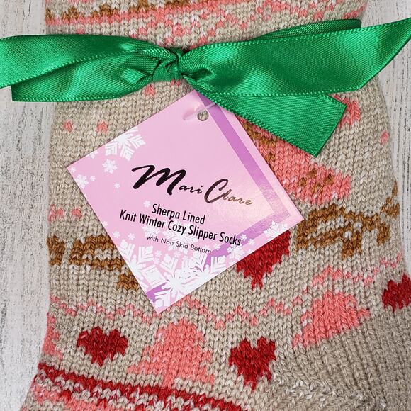NWT Mari Clare Sherpa Lined Knit Winter Holiday Design No-Slip Slipper Socks - Picture 4 of 7